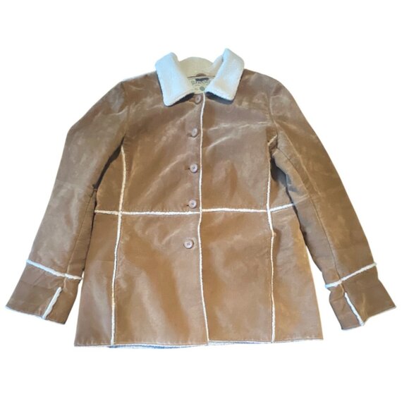 St. Johns Bay Large Washable Suede Coat W/ Faux Shearling Trim Penny Lane Boho - Picture 1 of 9